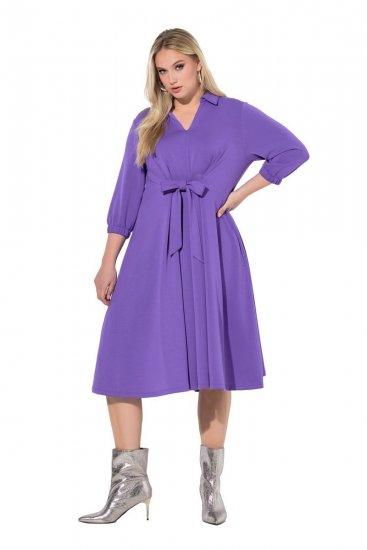 Ulla Popken 846373 A-lijn sweatjurk met driekwartmouwen Lila - Kleedjes - Jurken in alle maten