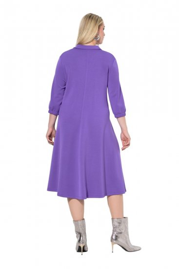 Ulla Popken 846373 A-lijn sweatjurk met driekwartmouwen Lila - Kleedjes - Jurken in alle maten