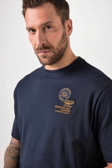 JP1880 846657 T-shirt bellyfit met badges Donkerblauw TALL - TALL T-shirts - TALL T-Shirts Heren