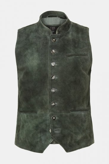 JP1880 846808 Leren gilet van geitensuède Donkerolijf - Trachten & Oktoberfest - Oktoberfest kleding in grote maten (Trachten)