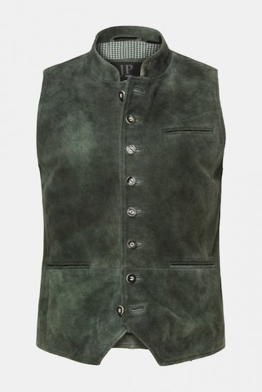 JP1880 846808 Leren gilet van geitensuède Donkerolijf - Trachten & Oktoberfest - Oktoberfest kleding in grote maten (Trachten)