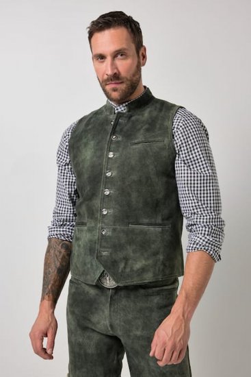 JP1880 846808 Leren gilet van geitensuède Donkerolijf - Trachten & Oktoberfest - Oktoberfest kleding in grote maten (Trachten)