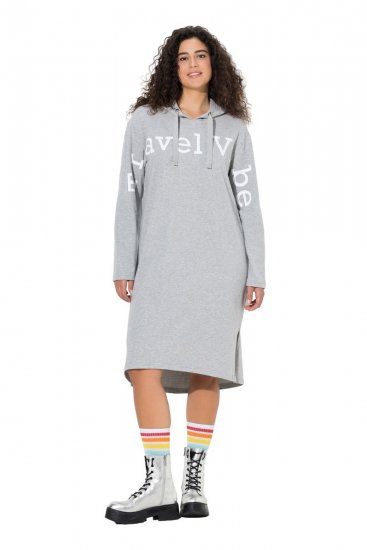 Ulla Popken 846886 Sweatjurk met capuchon Grijs gemêleerd - Sweatjurken - 