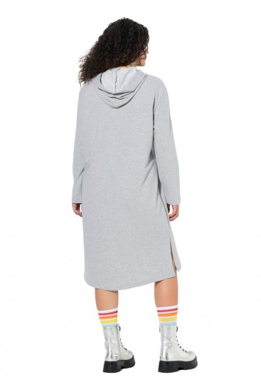 Ulla Popken 846886 Sweatjurk met capuchon Grijs gemêleerd - Sweatjurken - 