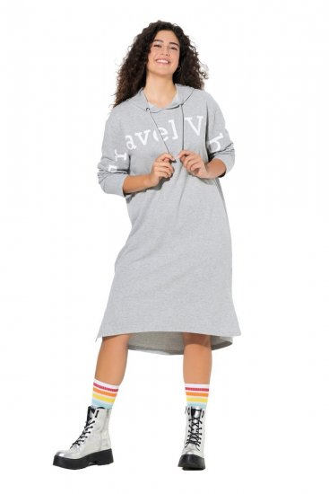 Ulla Popken 846886 Sweatjurk met capuchon Grijs gemêleerd - Sweatjurken - 