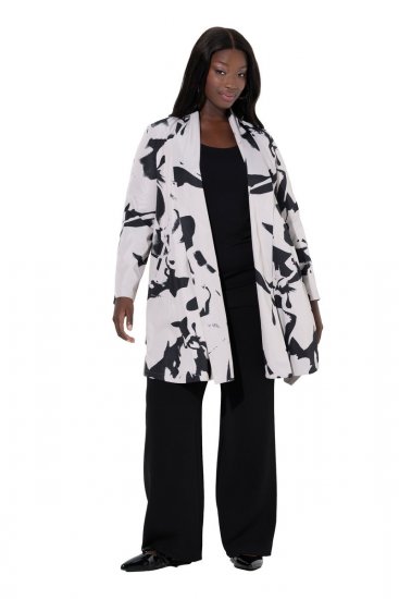 Ulla Popken 846923 Bedrukte blazer met sjaalkraag Taupe - Blazers - Blazers in grote maten voor dames