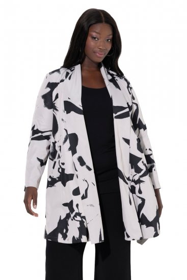 Ulla Popken 846923 Bedrukte blazer met sjaalkraag Taupe - Blazers - Blazers in grote maten voor dames