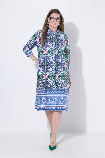 Ulla Popken 846952 Gebloemde blousejurk Wit - Midi jurken - Midi jurken in grote maten