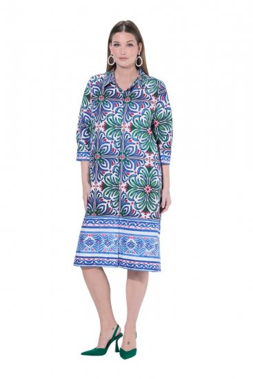 Ulla Popken 846952 Gebloemde blousejurk Wit - Midi jurken - Midi jurken in grote maten