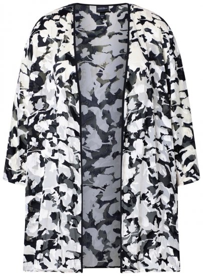 Ulla Popken 847060 Open jas van uitgebrand chiffon Zwart - Jassen - Damesjassen in grote maten