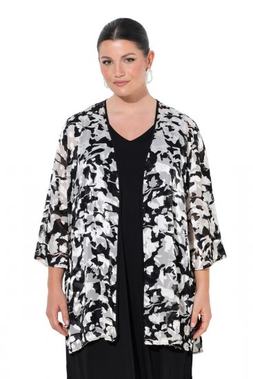 Ulla Popken 847060 Open jas van uitgebrand chiffon Zwart - Jassen - Damesjassen in grote maten