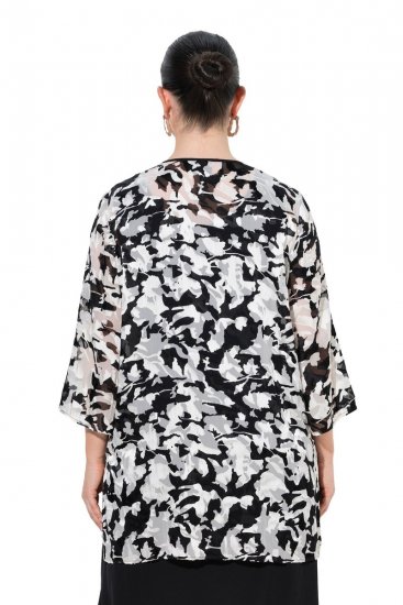 Ulla Popken 847060 Open jas van uitgebrand chiffon Zwart - Jassen - Damesjassen in grote maten