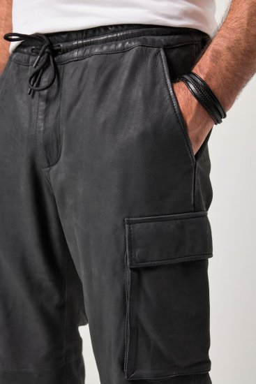 JP1880 847064 Cargobroek van lamsnappaleer Zwart - Leren broeken voor heren in grote maten - Leren broeken grote maten