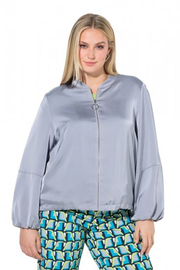 Ulla Popken 847191 Glanzende blouson met collegekraag Grijs - Jassen - Damesjassen in grote maten