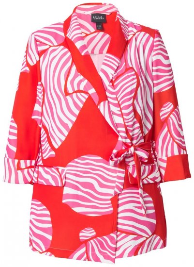 Ulla Popken 847275 Gestreepte blazer met overslag Rood - Blazers - Blazers in grote maten voor dames