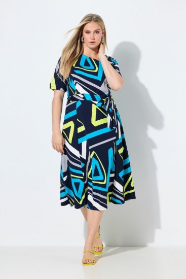 Ulla Popken 847324 Bedrukte midi-jurk Donkerblauw - Midi jurken - Midi jurken in grote maten