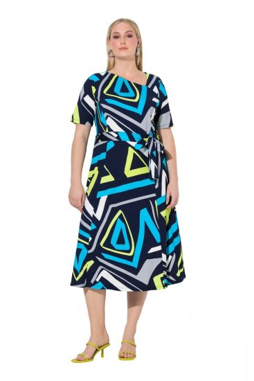 Ulla Popken 847324 Bedrukte midi-jurk Donkerblauw - Midi jurken - Midi jurken in grote maten