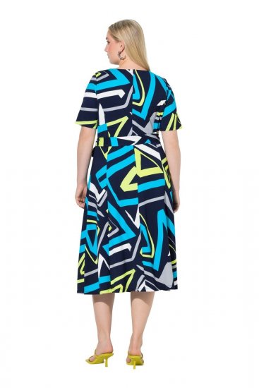 Ulla Popken 847324 Bedrukte midi-jurk Donkerblauw - Midi jurken - Midi jurken in grote maten