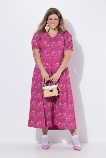 Ulla Popken 847409 Bedrukte maxi-jurk Bessenrood - Maxi jurken - Maxi jurken in grote maten