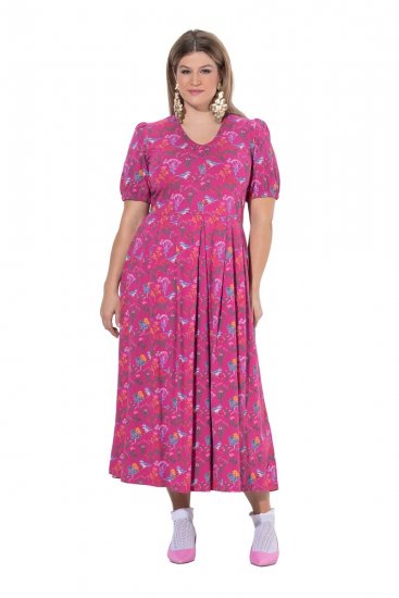 Ulla Popken 847409 Bedrukte maxi-jurk Bessenrood - Maxi jurken - Maxi jurken in grote maten