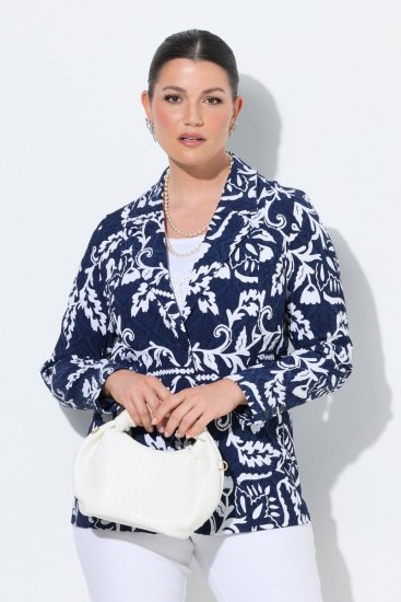 Ulla Popken 847586 Blazer van bloemenjacquard Donkerblauw - Blazers - Blazers in grote maten voor dames
