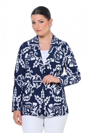 Ulla Popken 847586 Blazer van bloemenjacquard Donkerblauw - Blazers - Blazers in grote maten voor dames