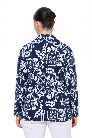 Ulla Popken 847586 Blazer van bloemenjacquard Donkerblauw - Blazers - Blazers in grote maten voor dames