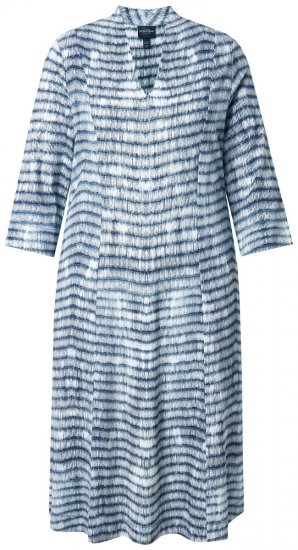 Ulla Popken 847643 Gestreepte jersey jurk Donkerblauw - Jersey jurken - 
