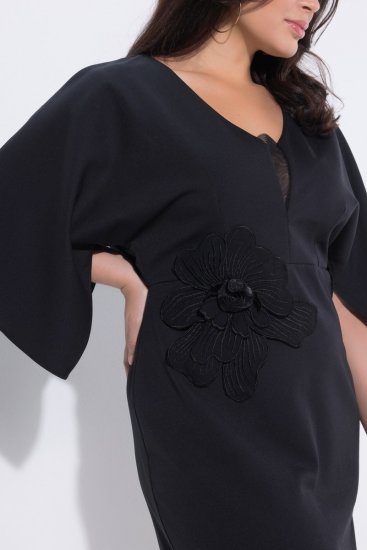 Ulla Popken 847909 Gebloemde midi-jurk Zwart - Midi jurken - Midi jurken in grote maten