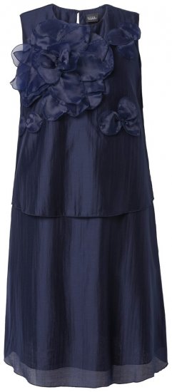 Ulla Popken 847918 Gebloemde chiffon jurk Donkerblauw - Midi jurken - Midi jurken in grote maten