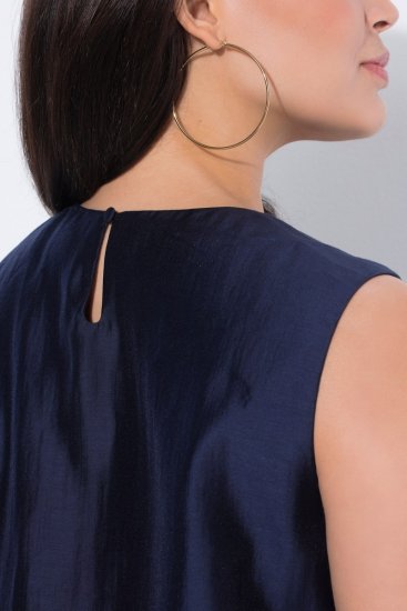 Ulla Popken 847918 Gebloemde chiffon jurk Donkerblauw - Midi jurken - Midi jurken in grote maten