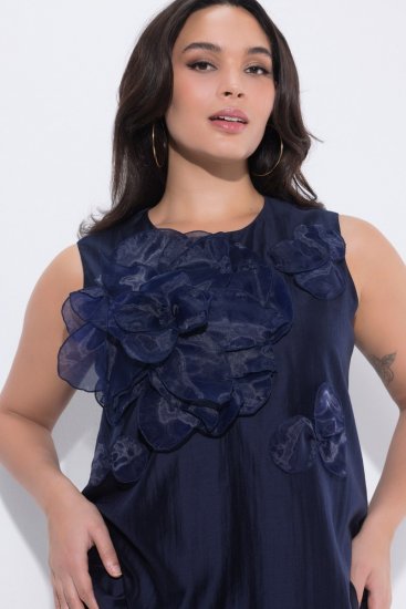 Ulla Popken 847918 Gebloemde chiffon jurk Donkerblauw - Midi jurken - Midi jurken in grote maten