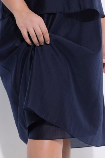 Ulla Popken 847918 Gebloemde chiffon jurk Donkerblauw - Midi jurken - Midi jurken in grote maten