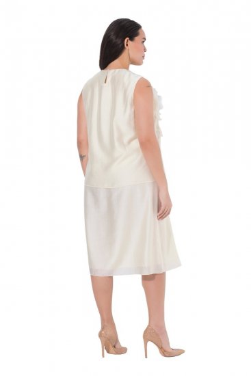 Ulla Popken 847918 Gebloemde chiffon jurk Gebroken wit - Zomerjurken - Zomerjurken in grote maten