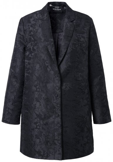 Ulla Popken 848099 Gebloemde jacquard blazer met verborgen knoopsluiting Zwart - Blazers - Blazers in grote maten voor dames