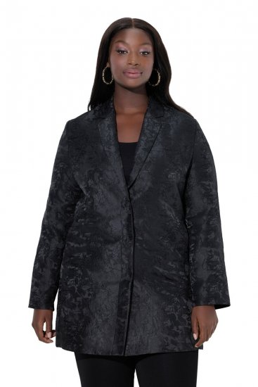 Ulla Popken 848099 Gebloemde jacquard blazer met verborgen knoopsluiting Zwart - Blazers - Blazers in grote maten voor dames