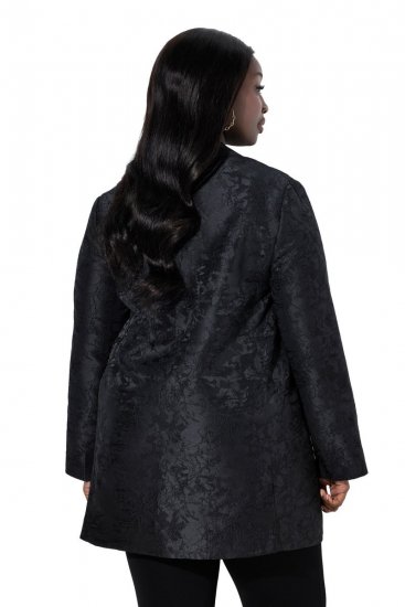 Ulla Popken 848099 Gebloemde jacquard blazer met verborgen knoopsluiting Zwart - Blazers - Blazers in grote maten voor dames