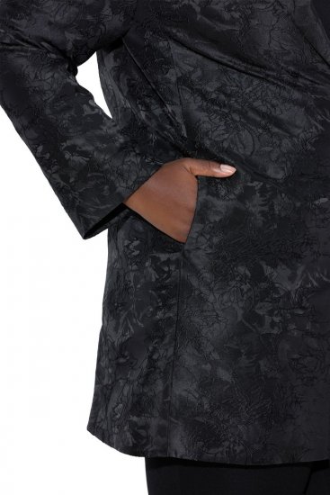 Ulla Popken 848099 Gebloemde jacquard blazer met verborgen knoopsluiting Zwart - Blazers - Blazers in grote maten voor dames