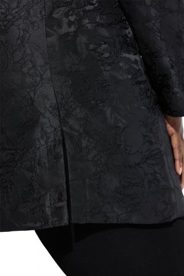Ulla Popken 848099 Gebloemde jacquard blazer met verborgen knoopsluiting Zwart - Blazers - Blazers in grote maten voor dames