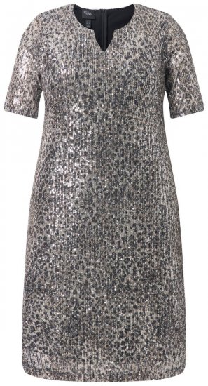 Ulla Popken 848137 Paillettenjurk met dierenprint Beige - Avondjurken - Avondjurken in grote maten