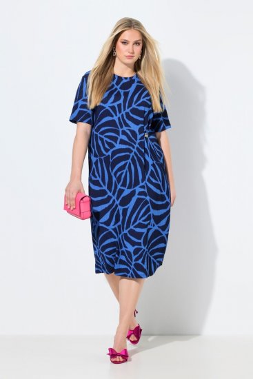 Ulla Popken 848162 Bedrukte midi-jurk Donkerblauw - Midi jurken - Midi jurken in grote maten
