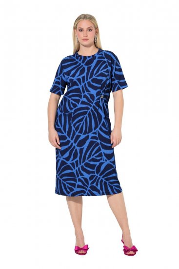 Ulla Popken 848162 Bedrukte midi-jurk Donkerblauw - Midi jurken - Midi jurken in grote maten