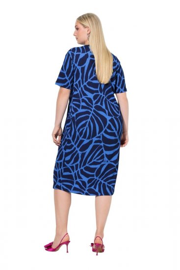 Ulla Popken 848162 Bedrukte midi-jurk Donkerblauw - Midi jurken - Midi jurken in grote maten