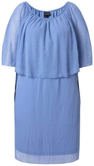 Ulla Popken 848169 A-lijn chiffon jurk Lichtblauw - Midi jurken - Midi jurken in grote maten