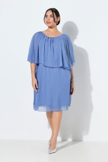 Ulla Popken 848169 A-lijn chiffon jurk Lichtblauw - Midi jurken - Midi jurken in grote maten