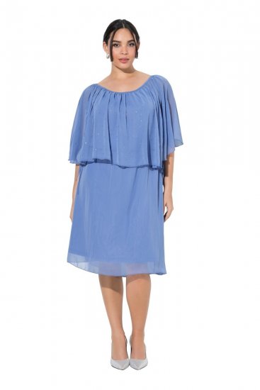 Ulla Popken 848169 A-lijn chiffon jurk Lichtblauw - Midi jurken - Midi jurken in grote maten