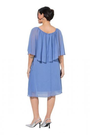 Ulla Popken 848169 A-lijn chiffon jurk Lichtblauw - Midi jurken - Midi jurken in grote maten