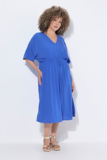 Ulla Popken 848224 Maxi-jurk met korte mouwen en V-hals Blauw - Maxi jurken - Maxi jurken in grote maten