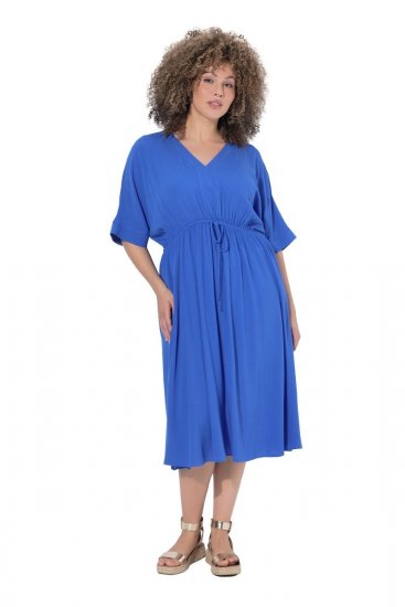 Ulla Popken 848224 Maxi-jurk met korte mouwen en V-hals Blauw - Maxi jurken - Maxi jurken in grote maten