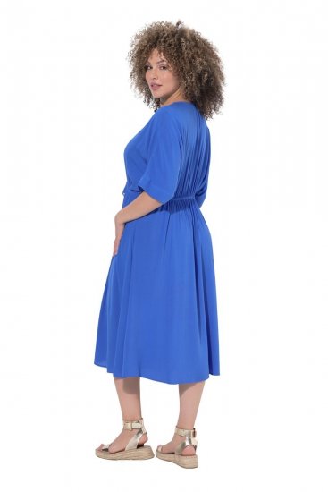 Ulla Popken 848224 Maxi-jurk met korte mouwen en V-hals Blauw - Maxi jurken - Maxi jurken in grote maten